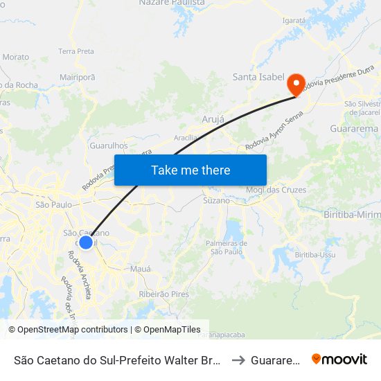 São Caetano do Sul-Prefeito Walter Braido to Guararema map