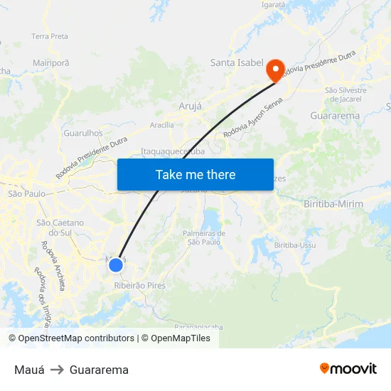 Mauá to Guararema map