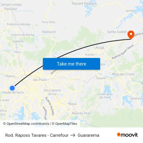 Rod. Raposo Tavares - Carrefour to Guararema map