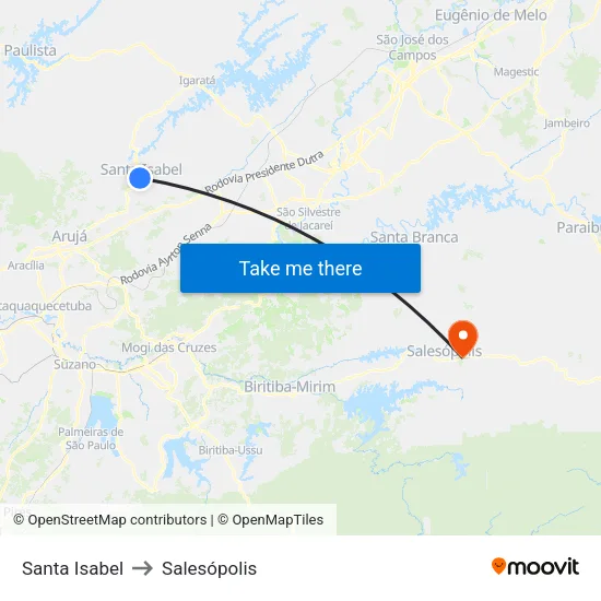Santa Isabel to Salesópolis map