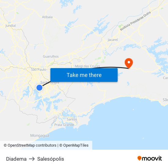 Diadema to Salesópolis map