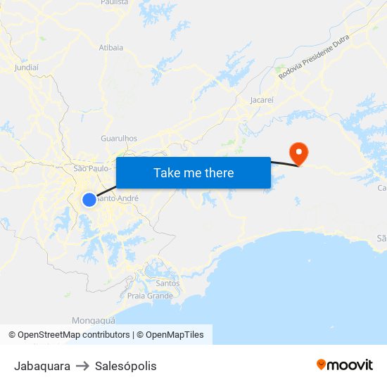Jabaquara to Salesópolis map