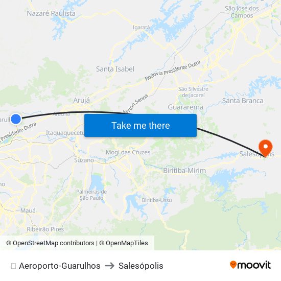 ✈️ Aeroporto-Guarulhos to Salesópolis map