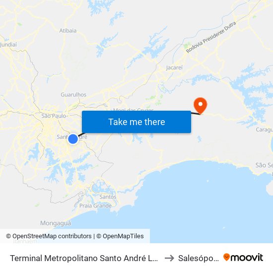 Terminal Metropolitano Santo André Leste to Salesópolis map