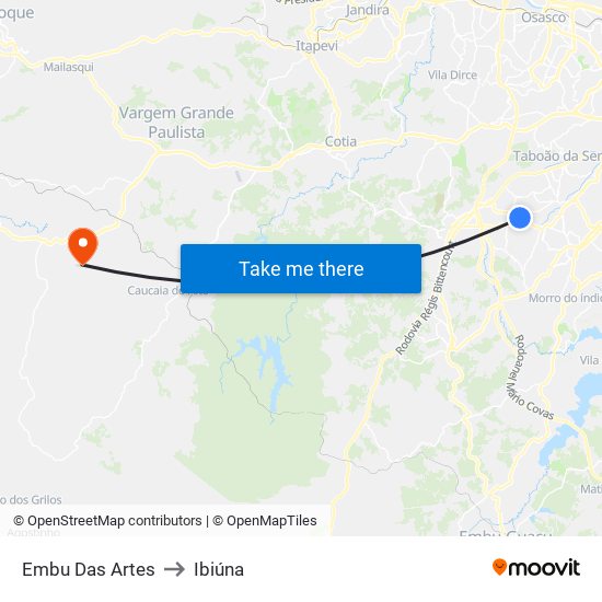 Embu Das Artes to Ibiúna map