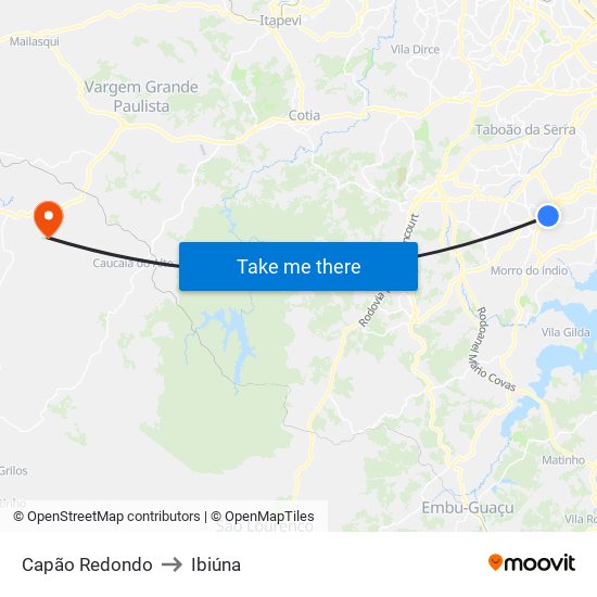 Capão Redondo to Ibiúna map