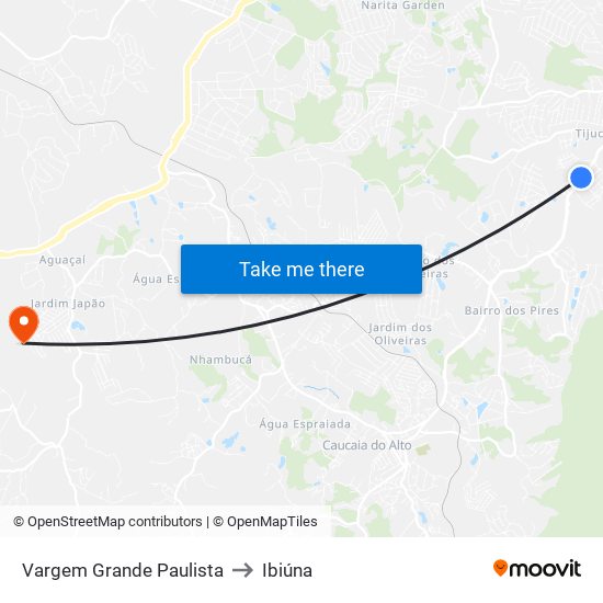 Vargem Grande Paulista to Ibiúna map