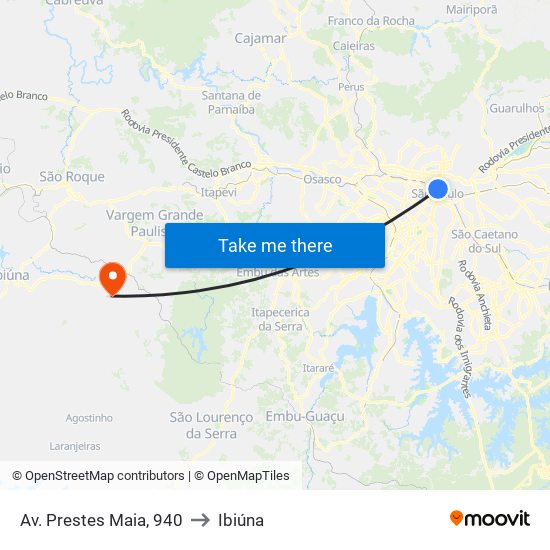 Av. Prestes Maia, 940 to Ibiúna map