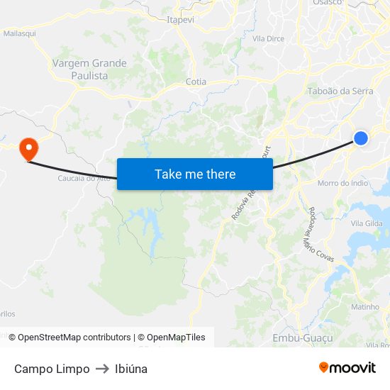 Campo Limpo to Ibiúna map