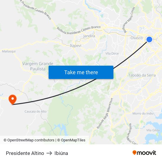 Presidente Altino to Ibiúna map