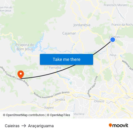 Caieiras to Araçariguama map