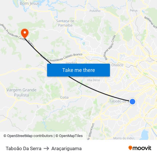 Taboão Da Serra to Araçariguama map