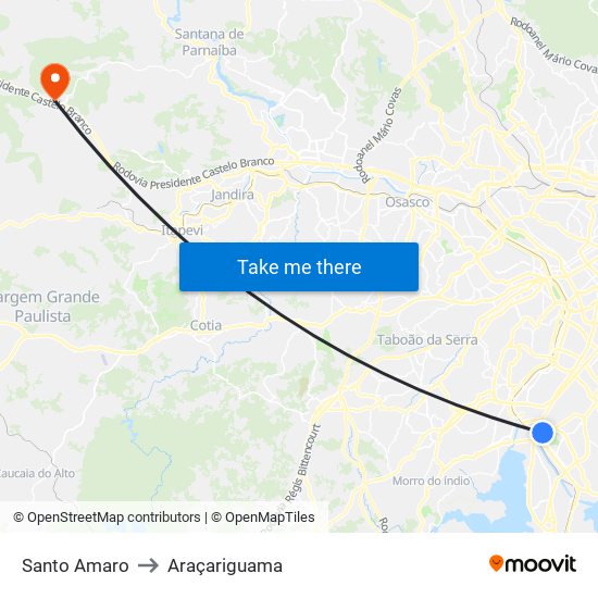Santo Amaro to Araçariguama map