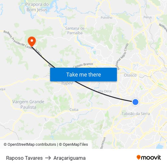 Raposo Tavares to Araçariguama map