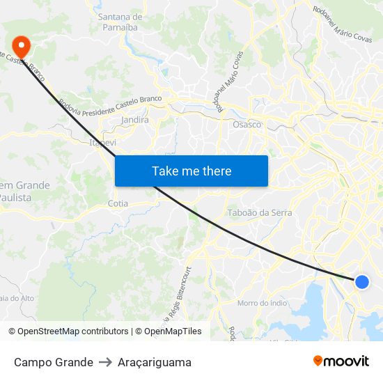 Campo Grande to Araçariguama map