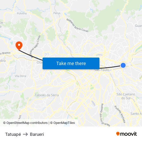 Tatuapé to Barueri map