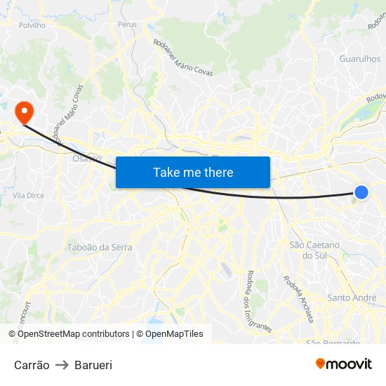 Carrão to Barueri map