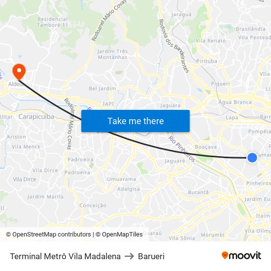 Terminal Metrô Vila Madalena to Barueri map
