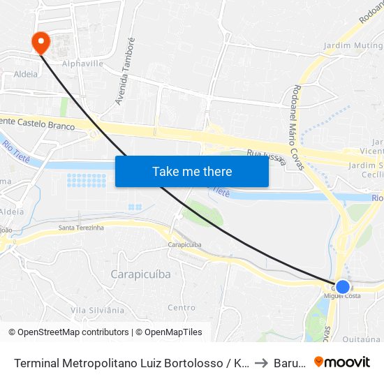 Terminal Metropolitano Luiz Bortolosso / Km 21 to Barueri map