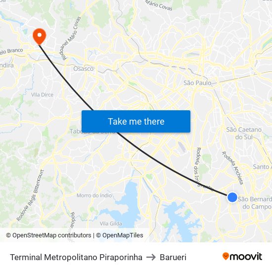 Terminal Metropolitano Piraporinha to Barueri map