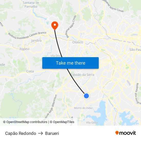 Capão Redondo to Barueri map