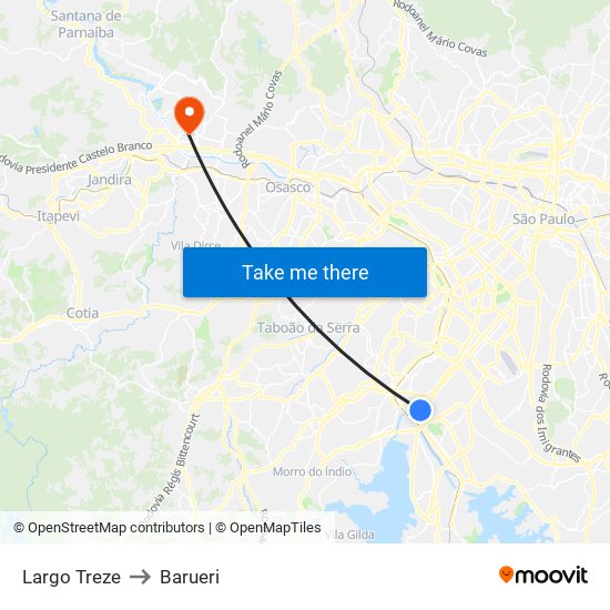 Largo Treze to Barueri map