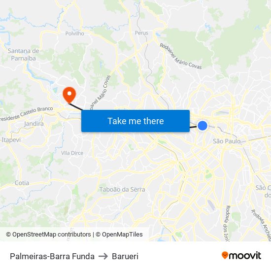 Palmeiras-Barra Funda to Barueri map