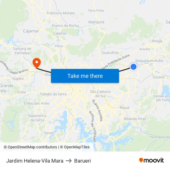 Jardim Helena-Vila Mara to Barueri map