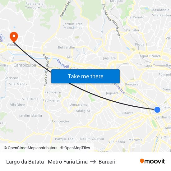 Largo da Batata - Metrô Faria Lima to Barueri map