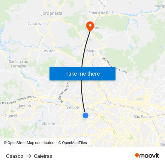 Osasco to Caieiras map