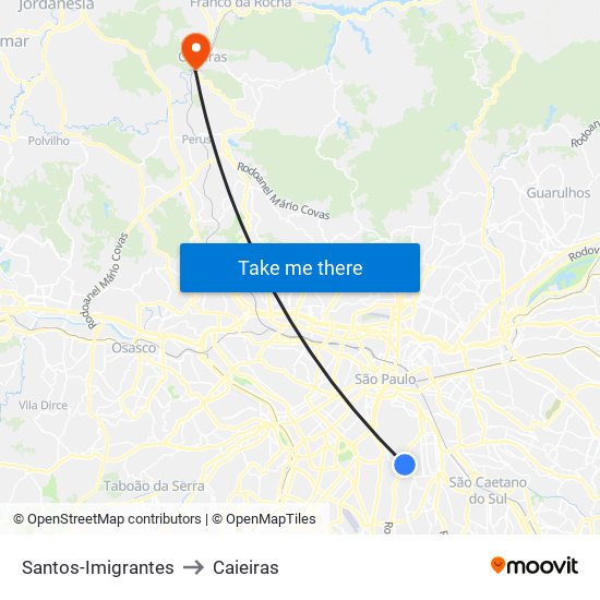 Santos-Imigrantes to Caieiras map