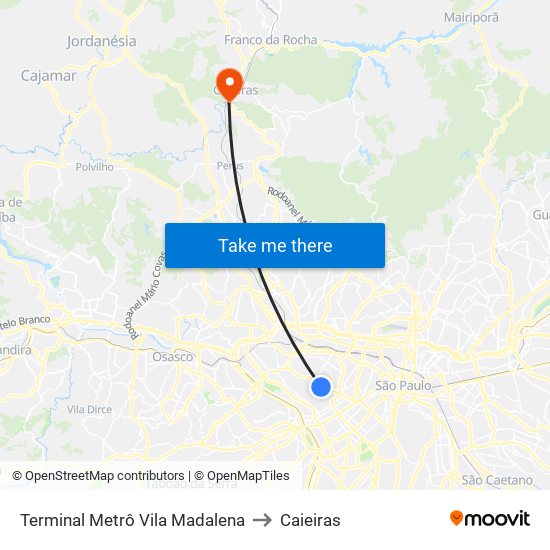 Terminal Metrô Vila Madalena to Caieiras map