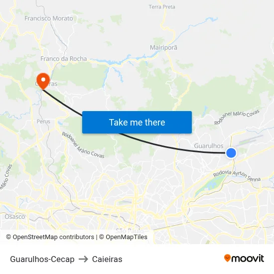 Guarulhos-Cecap to Caieiras map
