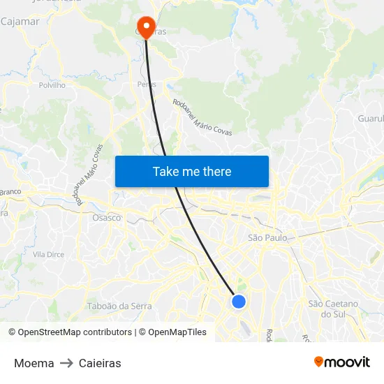 Moema to Caieiras map
