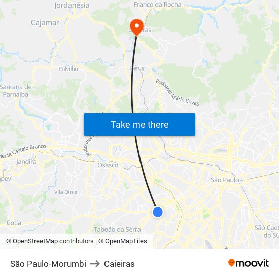 São Paulo-Morumbi to Caieiras map