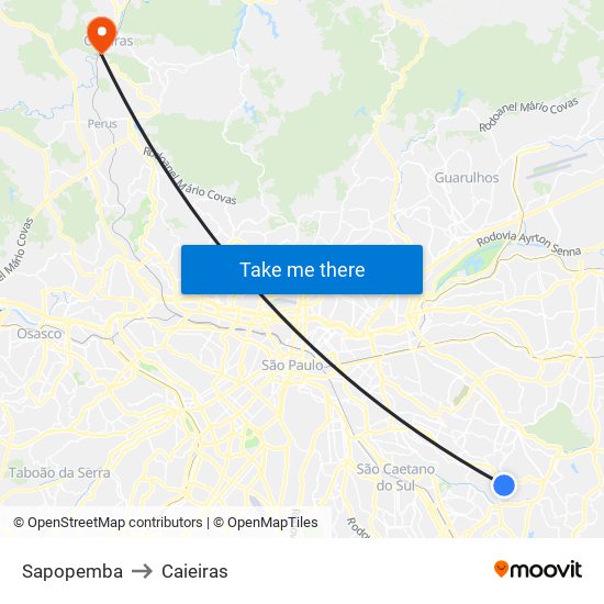 Sapopemba to Caieiras map