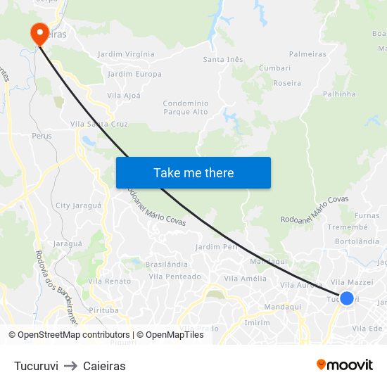 Tucuruvi to Caieiras map