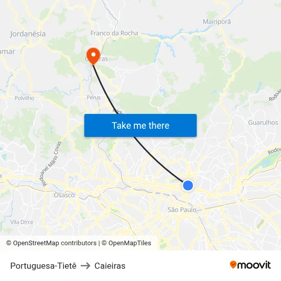 Portuguesa-Tietê to Caieiras map