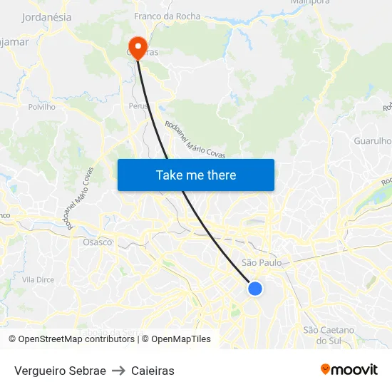 Vergueiro Sebrae to Caieiras map