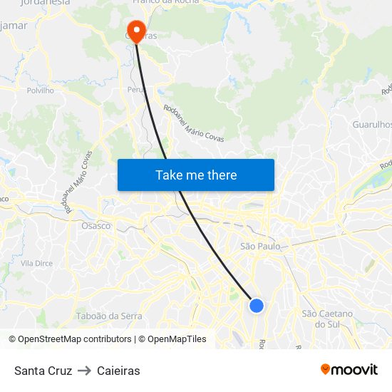 Santa Cruz to Caieiras map