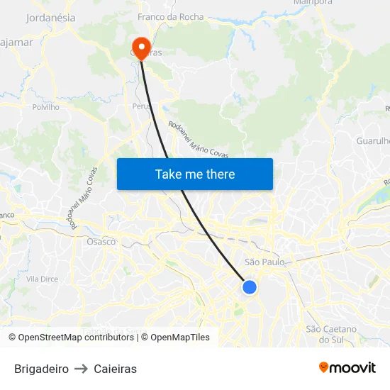 Brigadeiro to Caieiras map