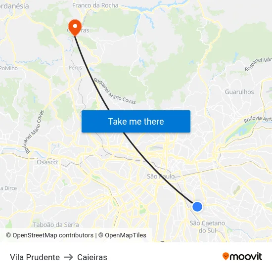 Vila Prudente to Caieiras map