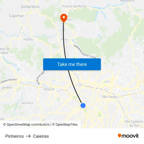 Pinheiros to Caieiras map
