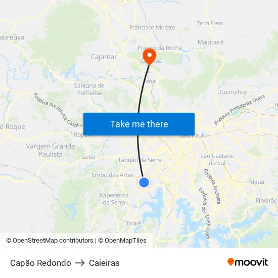Capão Redondo to Caieiras map