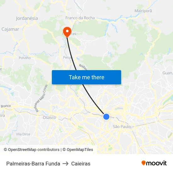 Palmeiras-Barra Funda to Caieiras map