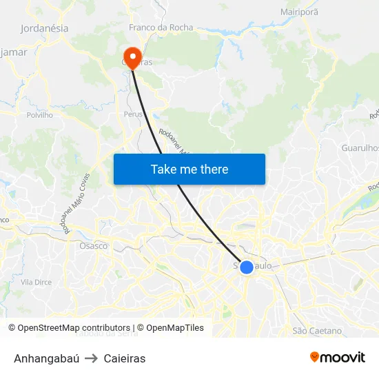 Anhangabaú to Caieiras map