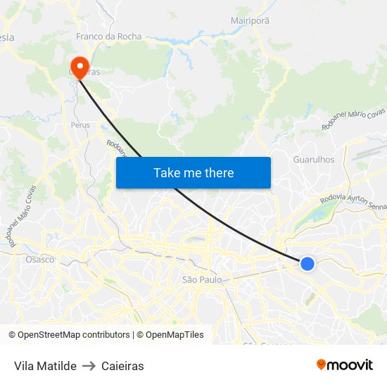 Vila Matilde to Caieiras map
