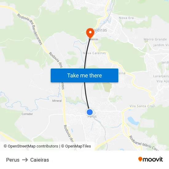Perus to Caieiras map