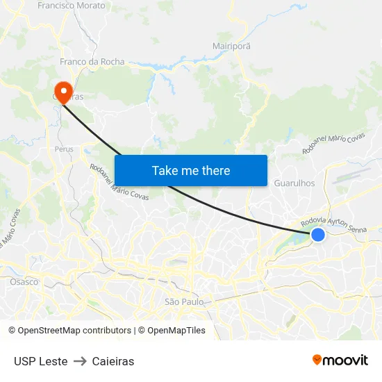 USP Leste to Caieiras map