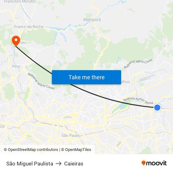 São Miguel Paulista to Caieiras map